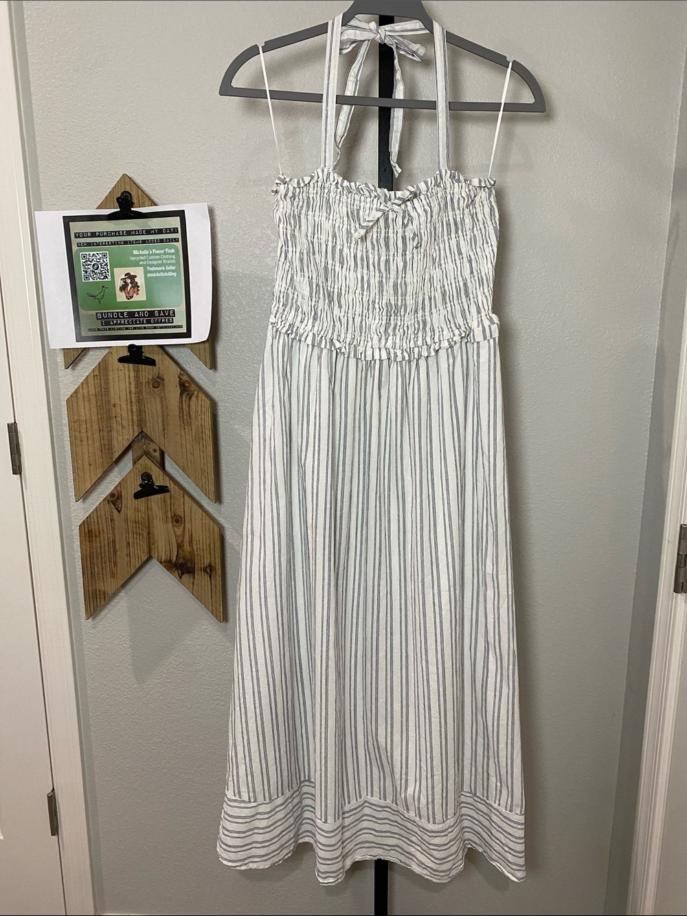 Altar'd State White and Gray Strapless Smocked Midi Dress XL cotton - Picture 1 of 8